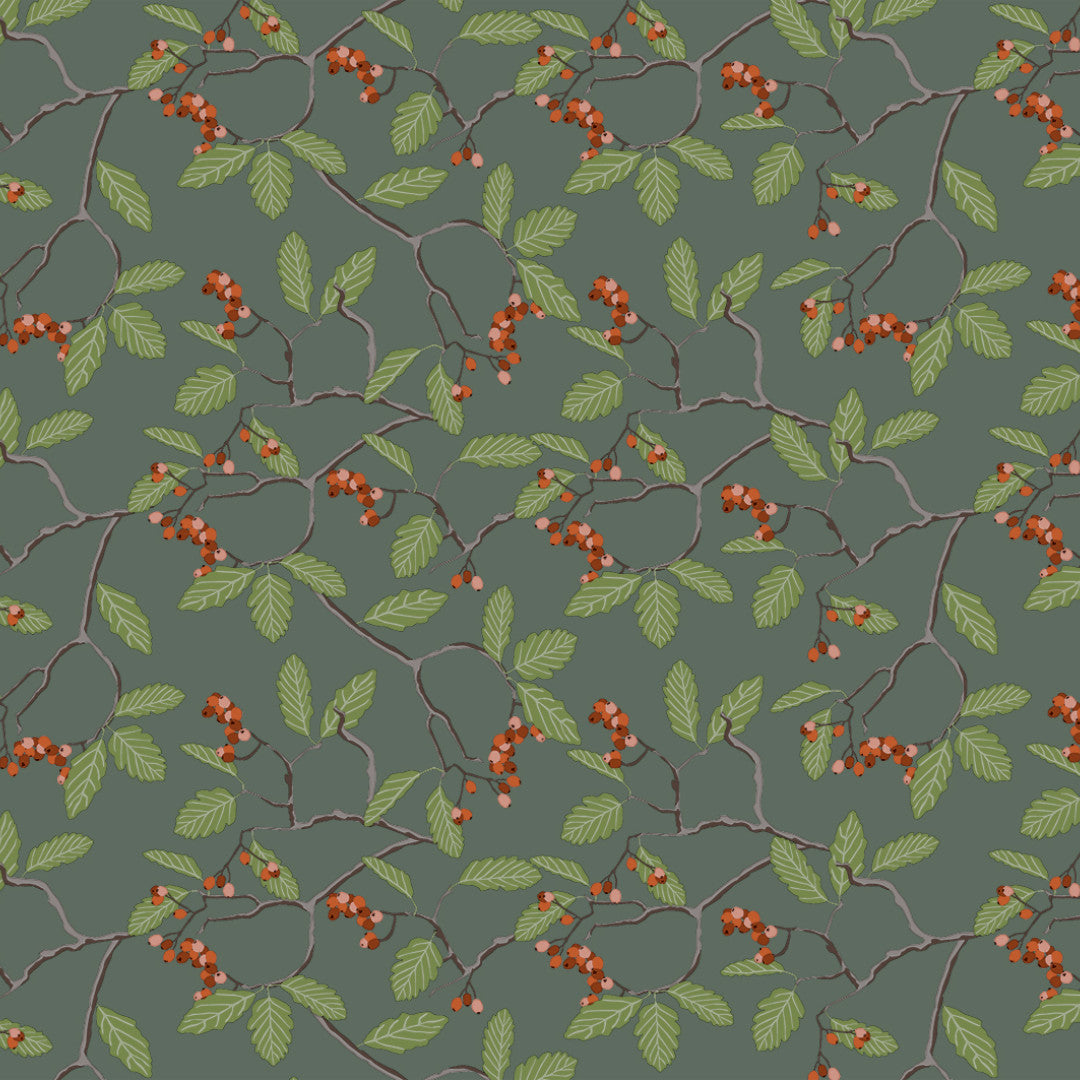 Nordfavn Winter Berry – Julevoksduk med greiner og røde bær, mønster
