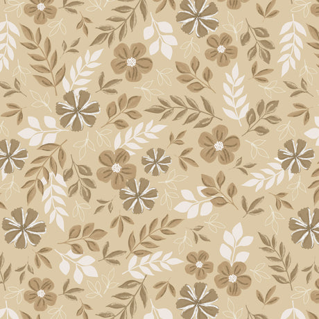 Nordic Bloom Sand – Voksduk med rolig blomster­mønster