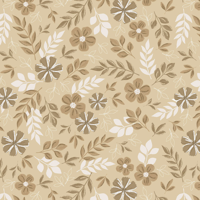 Nordic Bloom Sand – Voksduk med rolig blomster­mønster
