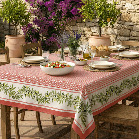 Nyons Terrakotta - Rektangulær akrylbelagt provence-duk 150 x 250 cm, hagemiljø