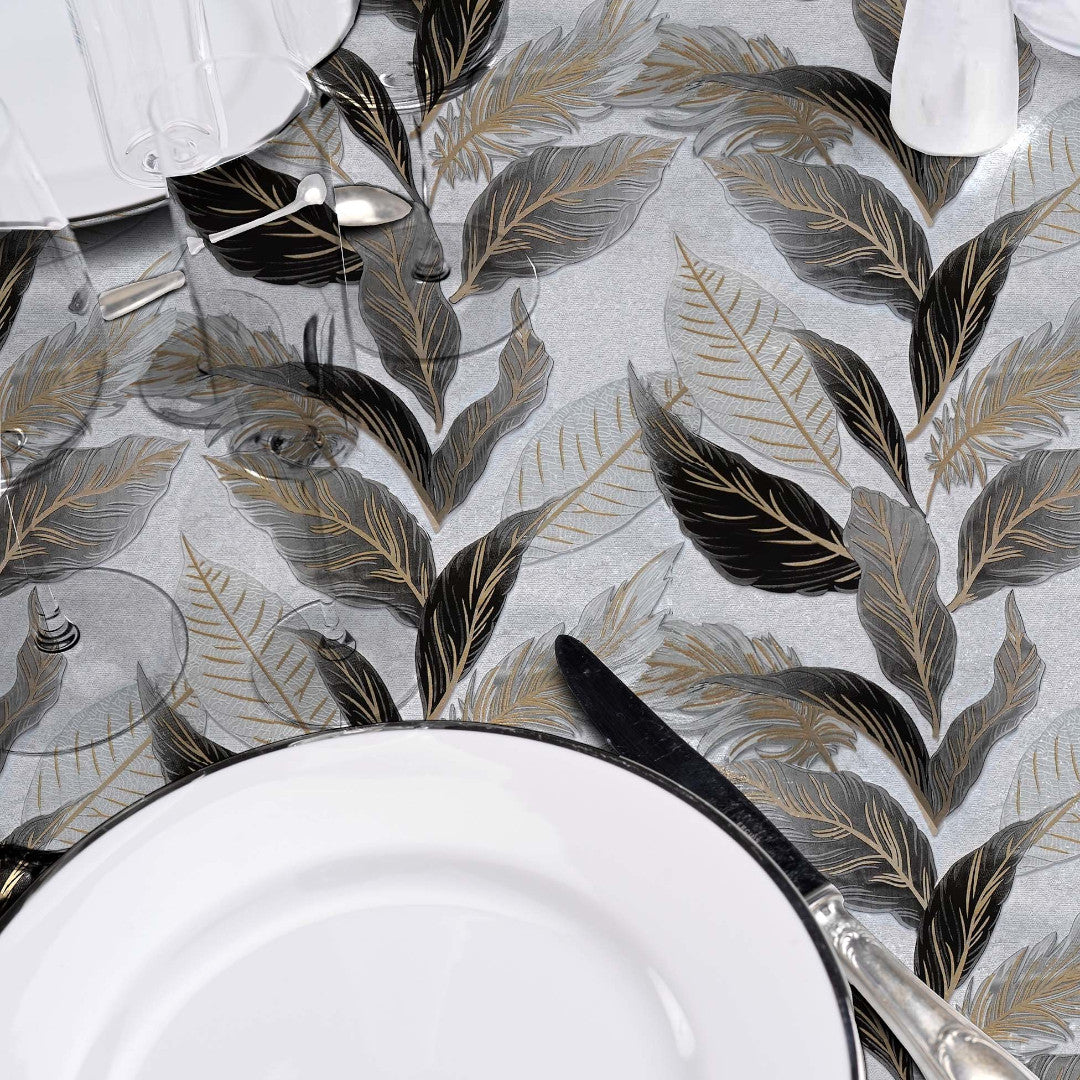 Oralia Metallic – Rund voksduk med skinnende blader Ø 155 cm nærbilde