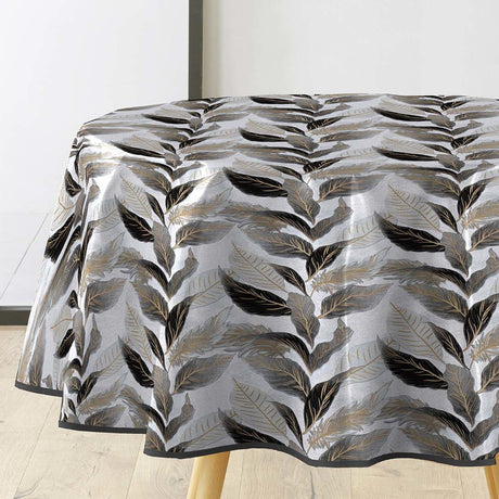 Oralia Metallic – Rund voksduk med skinnende blader Ø 155 cm