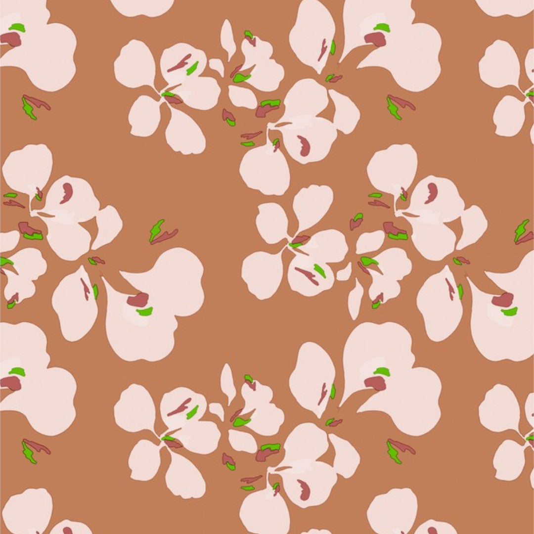 Orkide Chai Latte – Lola voksduk med blomsterprint, mønster