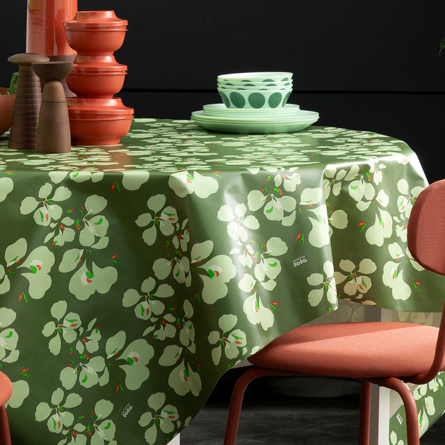 Orkide Dusty Olive – Lola voksduk med blomsterprint, hjørne