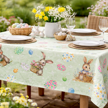 Påskehare Grønn – Påskevoksduk med hare og blomsteregg