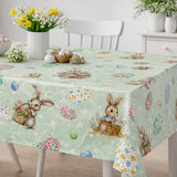 Påskehare Grønn – Påskevoksduk med hare og blomsteregg, miljø