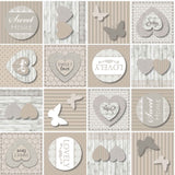 Papilys Grey - Voksduk med hjerter og sommerfugler i myke naturfarger, mønster