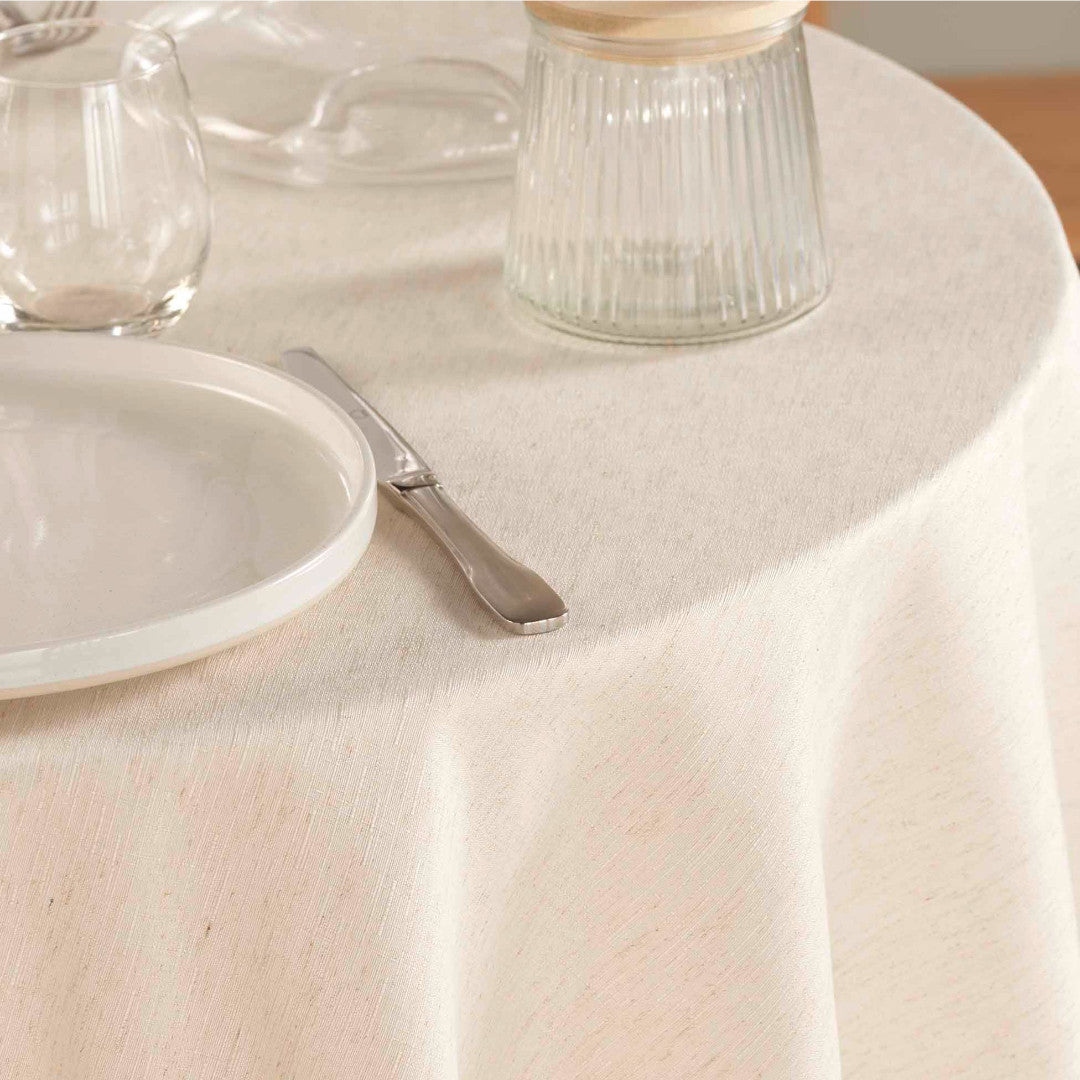 Pauline – Rund duk i polyester/lin Ø 180 cm, nærbilde