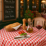 Picnic Red – Ternet rund voksduk med tekstilutseende, bistromiljø