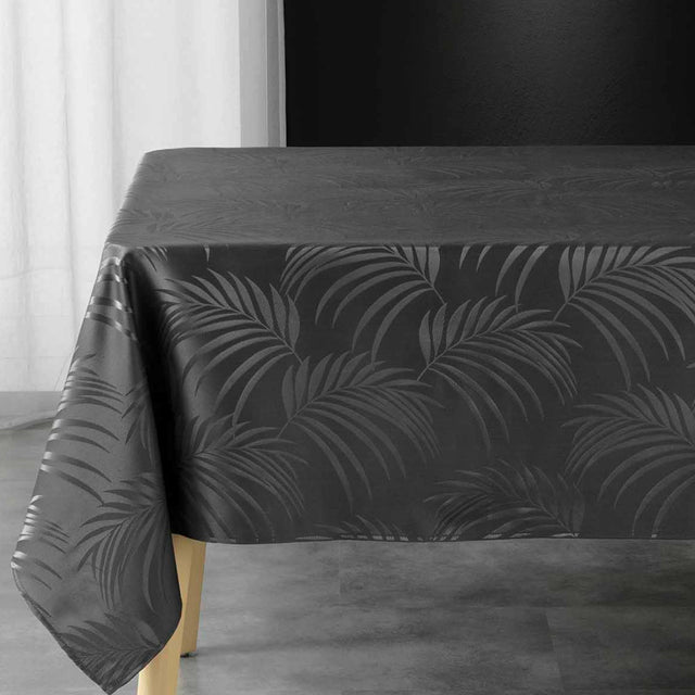Plumette Charcoal Grey – Damaskduk med vevd palmebladmønster – 140 x 240 cm