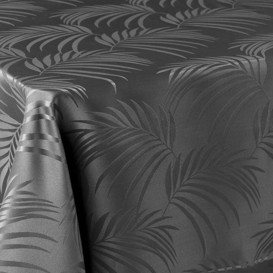 Plumette Charcoal Grey – Damaskduk med vevd palmebladmønster – 140 x 240 cm, hjørne