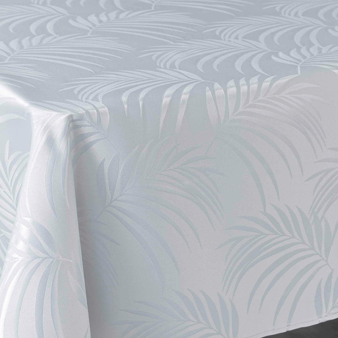 Plumette Grey – Damaskduk med vevd palmebladmønster – 140 x 240 cm, hjørne