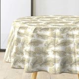 Plumina Metallic – Rund voksduk med elegante fjær i gull og grått Ø 155 cm