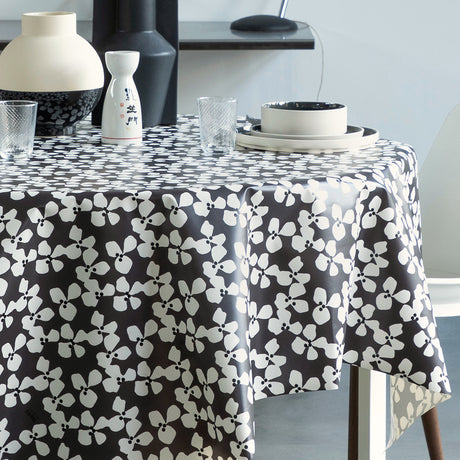 Poppy Graphite - Lola voksduk med grafisk blomsterdesign, hjørne