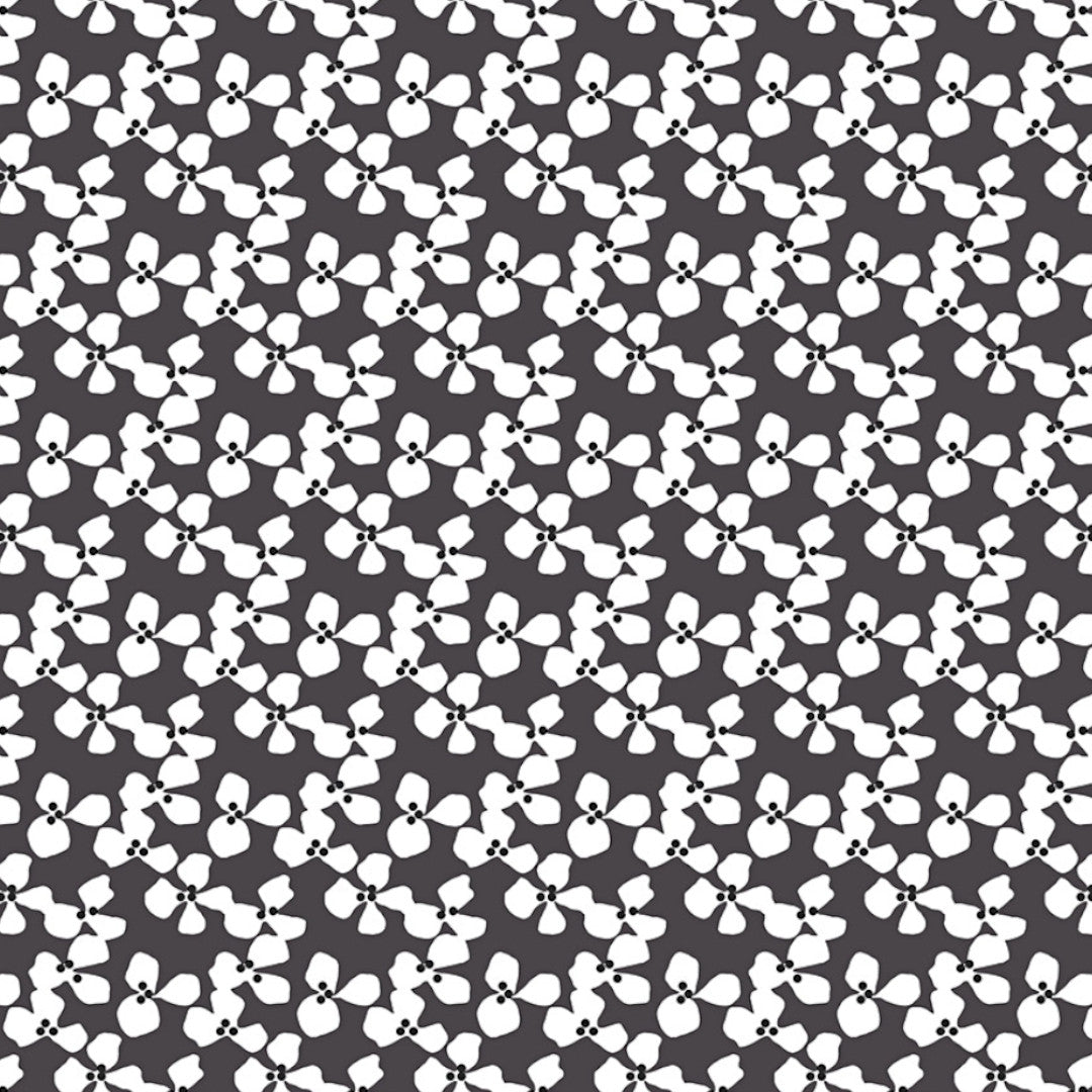 Poppy Graphite - Lola voksduk med grafisk blomsterdesign, mønster