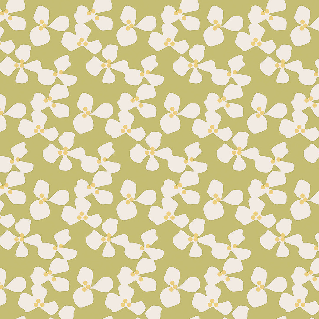 Poppy Spring Moss – Lola voksduk med grafisk blomsterdesign, mønster