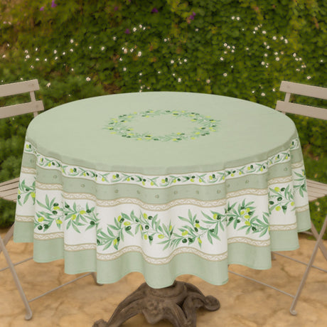 Ramatuelle Grønn – Rund akrylbelagt provenceduk Ø 180