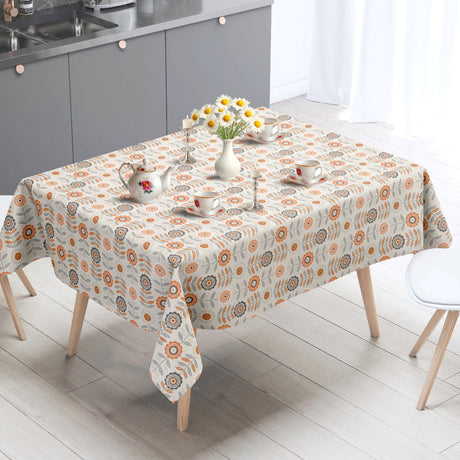 Retroblomst – Cremefarget voksduk med grafiske blomster, miljø