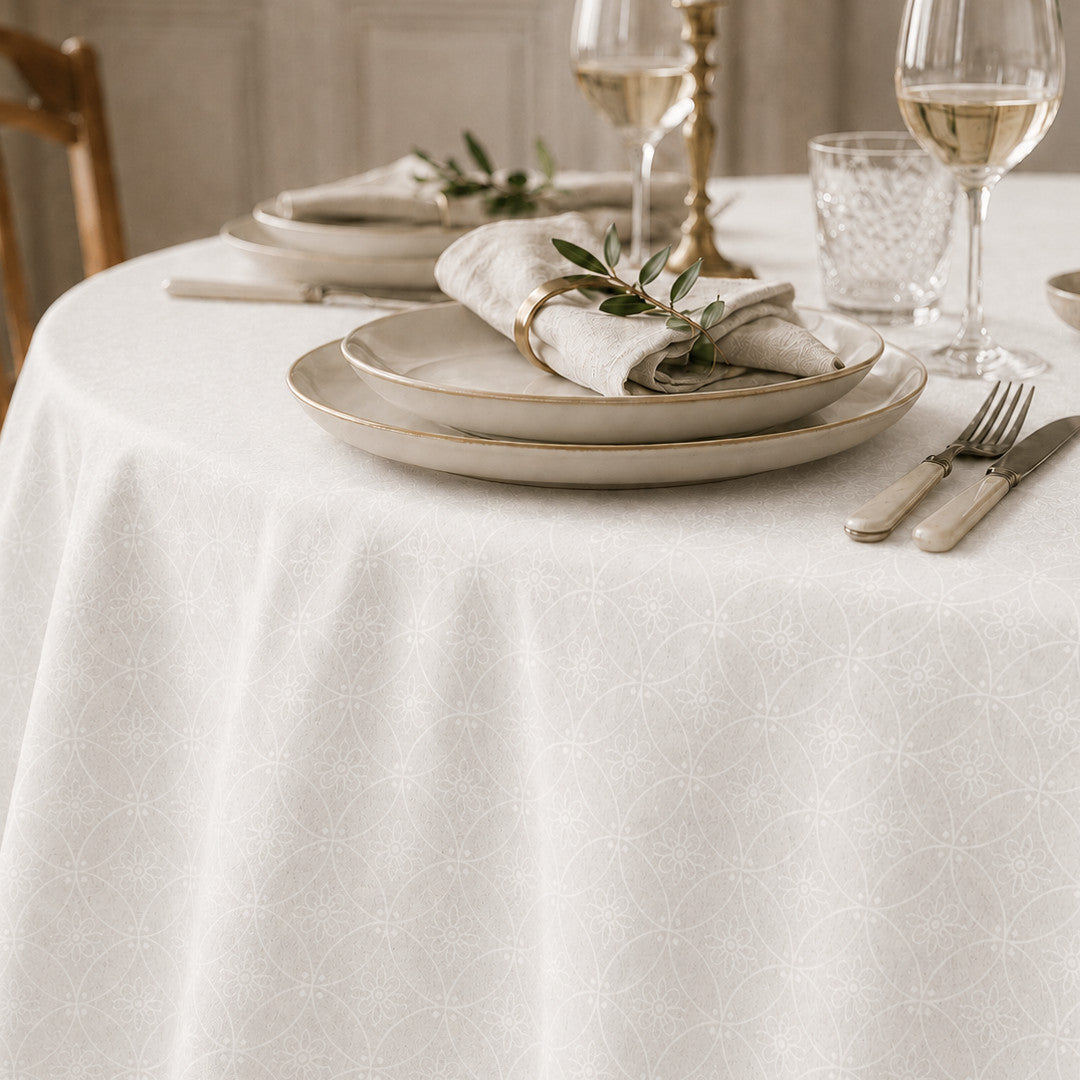 Rivera Blanco – Jacquardvevd akrylduk i offwhite, rund