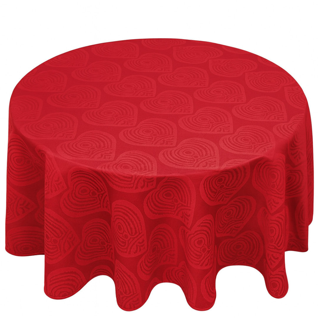Rund damaskduk til jul – Damask Hearts rød, Ø 300 cm