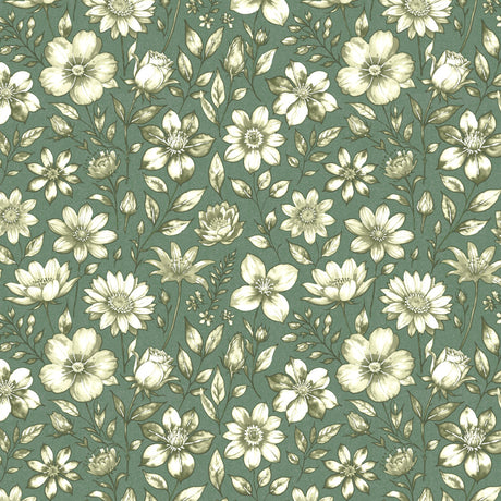 Skogblomst Grønn – Lett pregede voksduk med blomster mønster