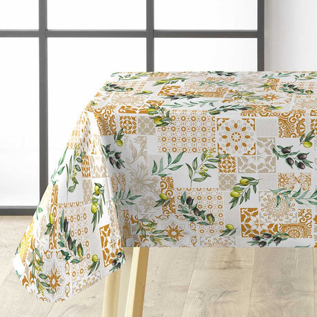 Solanova – Voksduk med oliven og gyldne fliser, hjørne