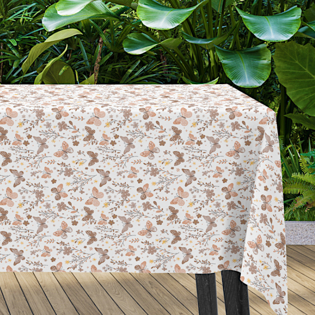 Sommerfavn Beige – Voksduk med sommerfugler og blomster