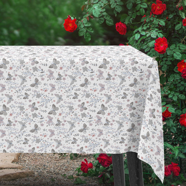 Sommerfavn Grå – Voksduk med sommerfugler og blomster