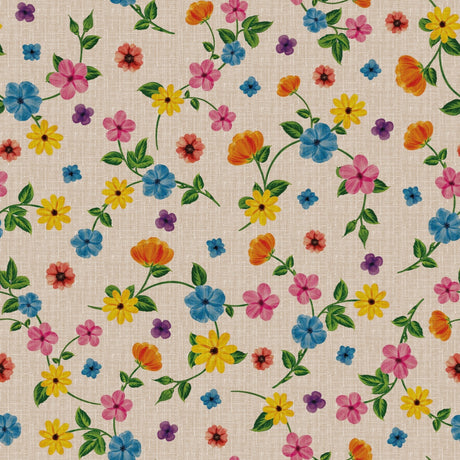 Sommerranker – Beige voksduk med fargerike blomster