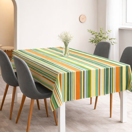 Sommerstriper – Grønn og oransje stripete voksduk miljø