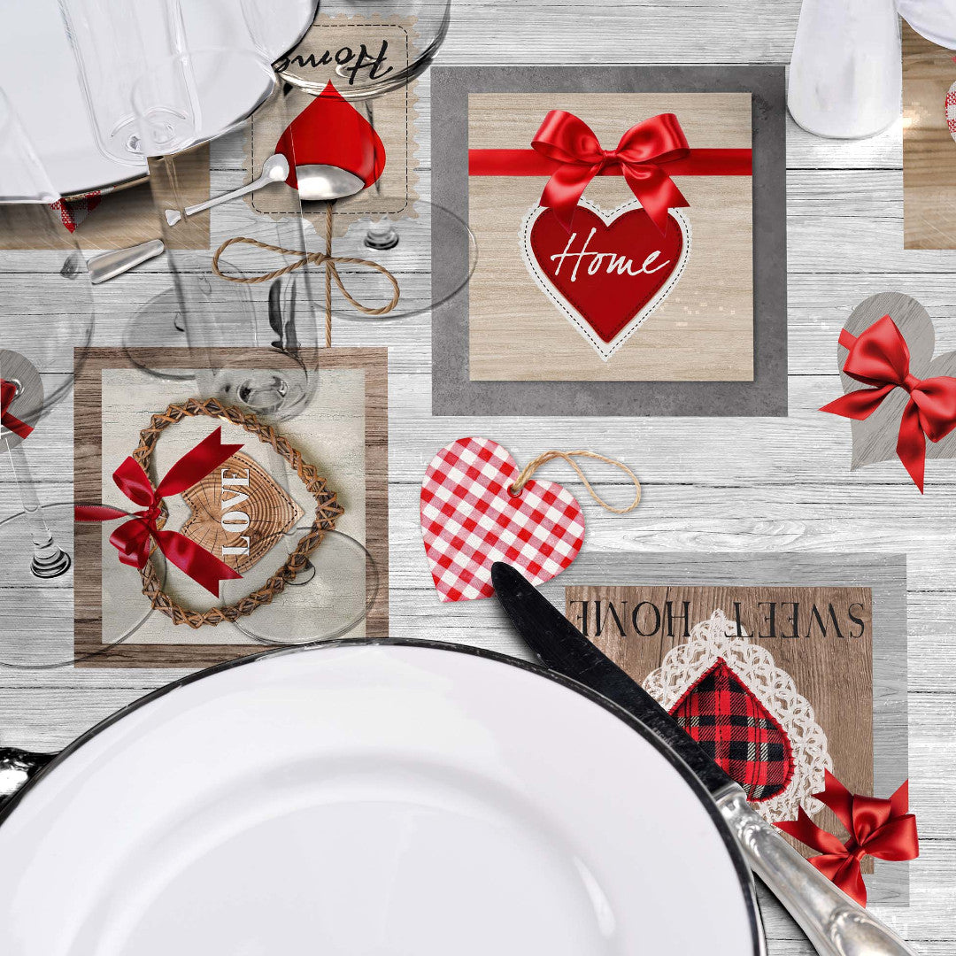 Sweet Love - Voksduk med hjerter, ruter og varme detaljer, nærbilde