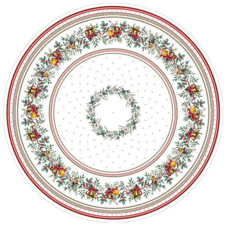 Sylvestre Hvit – Rund akrylbelagt fransk juleduk, Ø 230 cm, mønster