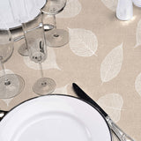 Textilia Feuillys - Rund voksduk i linlook med hvite strekblader Ø 155 cm nærbilde