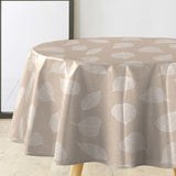 Textilia Feuillys - Rund voksduk i linlook med hvite strekblader Ø 155 cm