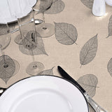 Textilia Feuillys – Rund voksduk i linlook med sorte strekblader Ø 155 cm nærbilde