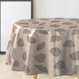 Textilia Feuillys – Rund voksduk i linlook med sorte strekblader Ø 155 cm