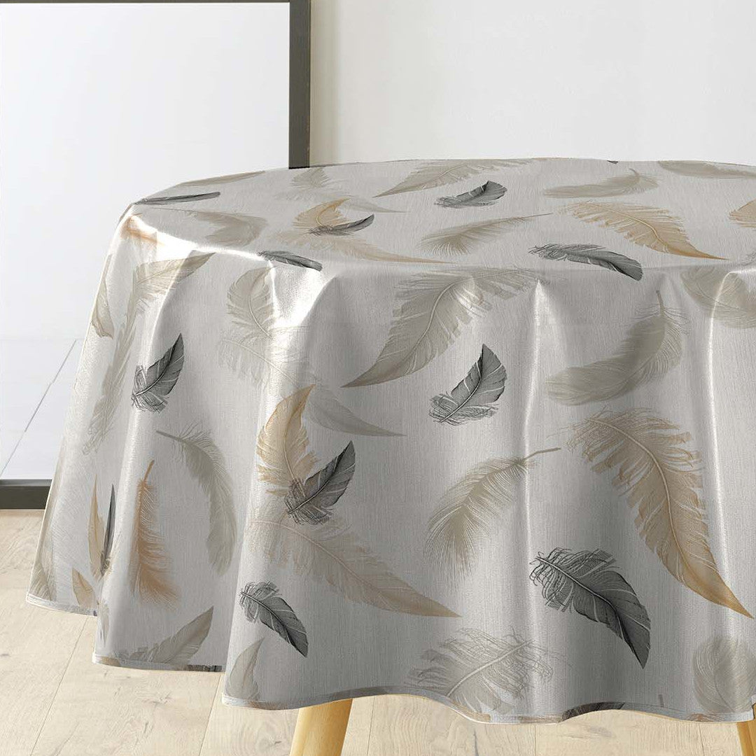 Textilia Folea – Rund voksduk med fjær i naturfarger Ø 155 cm