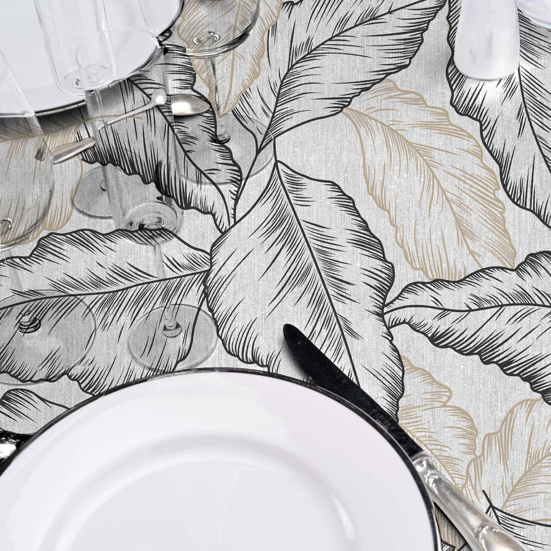 Textilia Glitter Arbena – Voksduk med store håndtegnede blader, detaljer