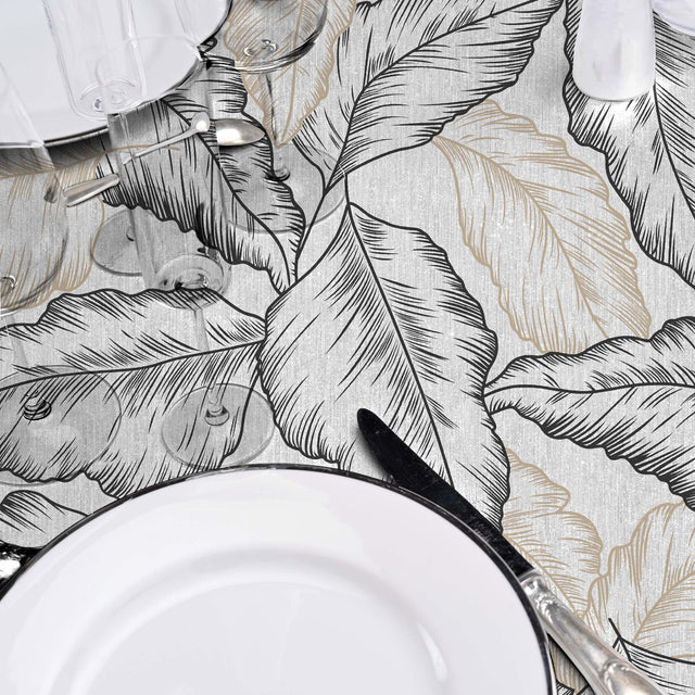 Textilia Glitter Arbena – Voksduk med store håndtegnede blader, detaljer