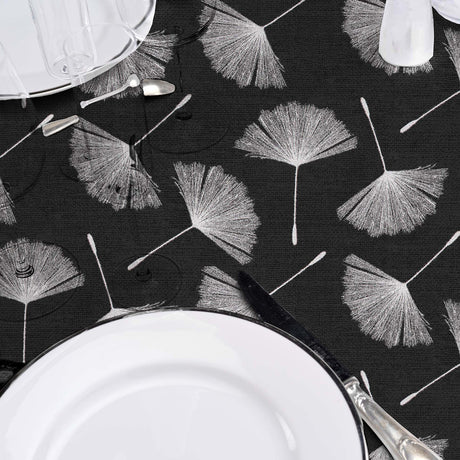 Textilia Glitter Auxine – Voksduk med blomstermotiv i sølvtrykk nærbilde