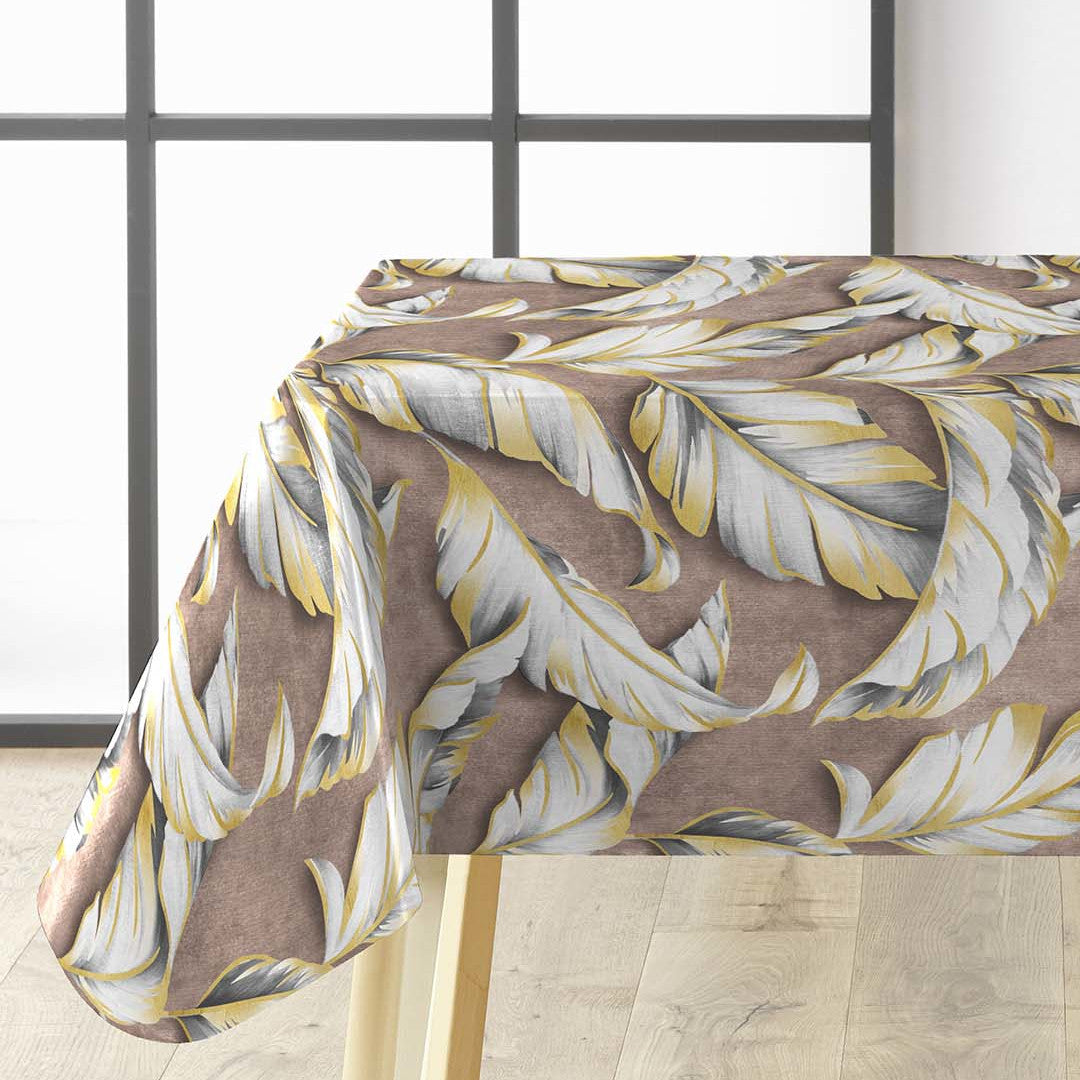 Textilia Glitter Ebany Choco – Voksduk med blader og diskret glimmer, hjørne