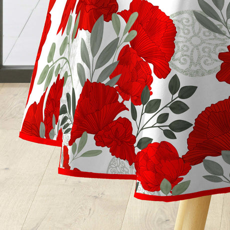 Textilia Occitanie - Runde voksduker med strikk og vakre røde blomster Ø 155 cm kant