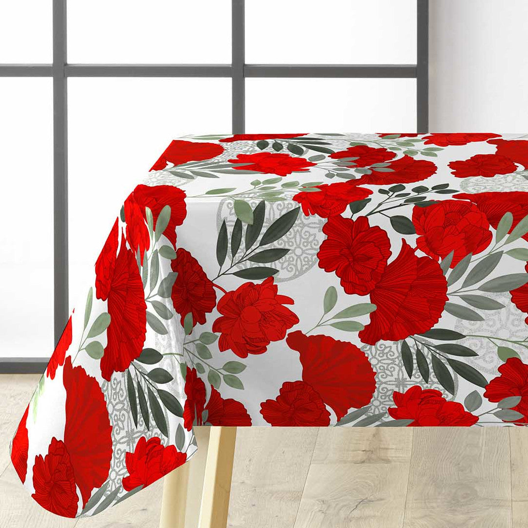 Textilia Occitanie - Vakker voksduk med røde blomster hjørne