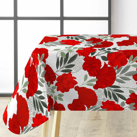 Textilia Occitanie - Vakker voksduk med røde blomster hjørne