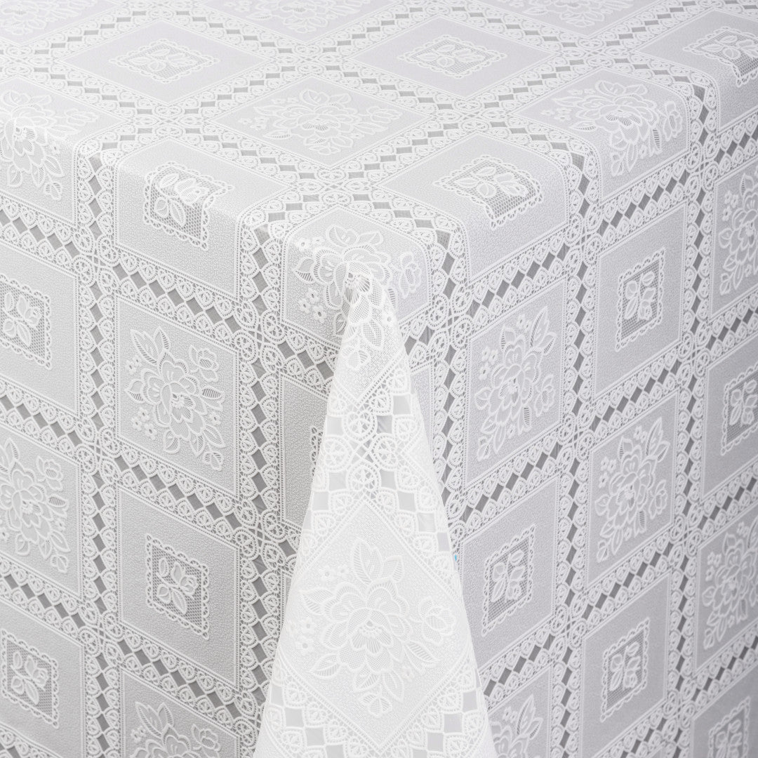 Valencia Lace – Hvit blondevoksduk med klassisk rutemønster