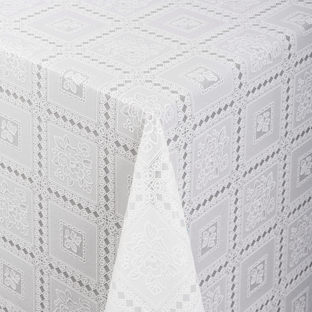 Valencia Lace – Hvit blondevoksduk med klassisk rutemønster