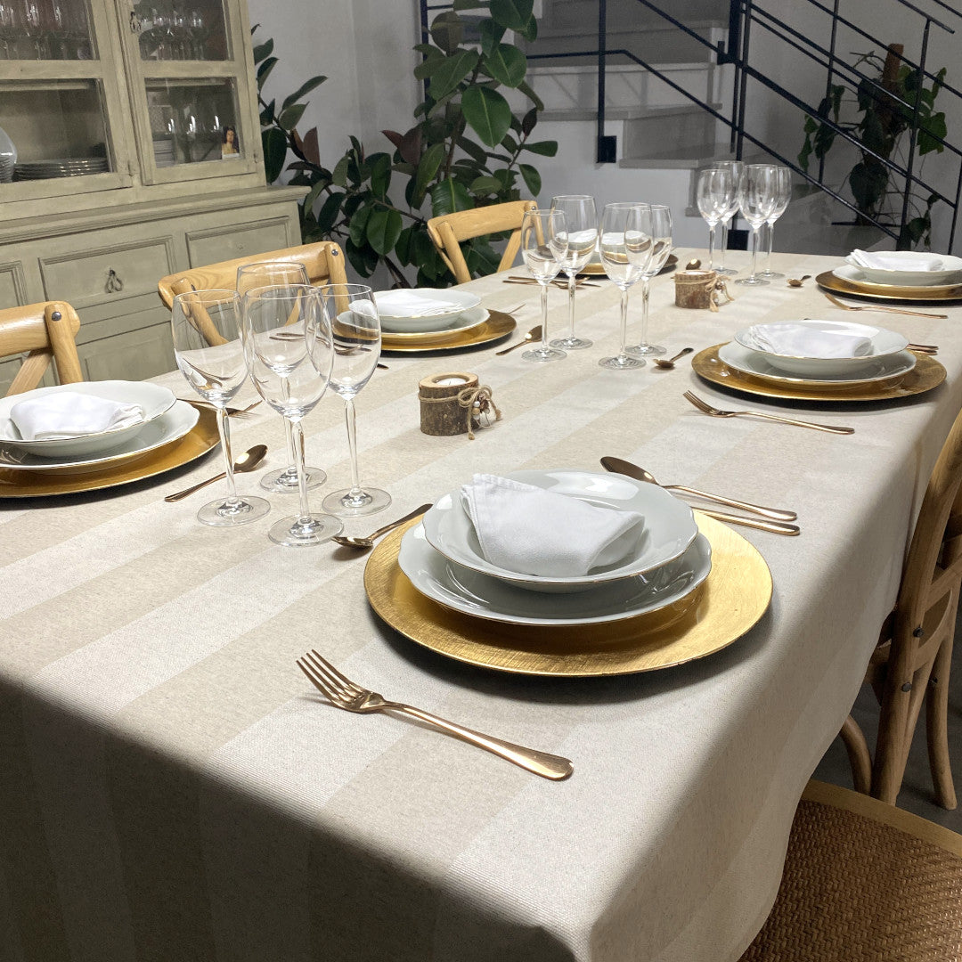 Welss Lino beige, jacquardvevd akrylduk, 160 cm bred