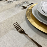 Welss Lino beige, jacquardvevd akrylduk, 160 cm bred