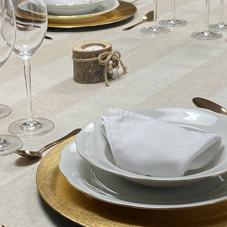 Welss Lino beige, jacquardvevd akrylduk, 140 cm bred