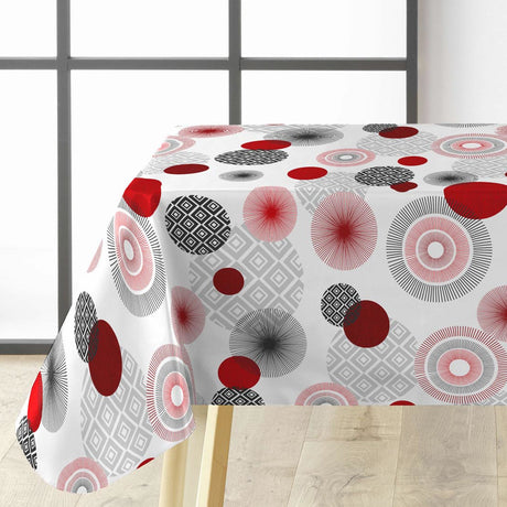 Zoya Red - Voksduk med grafisk sirkelmønster hjørne